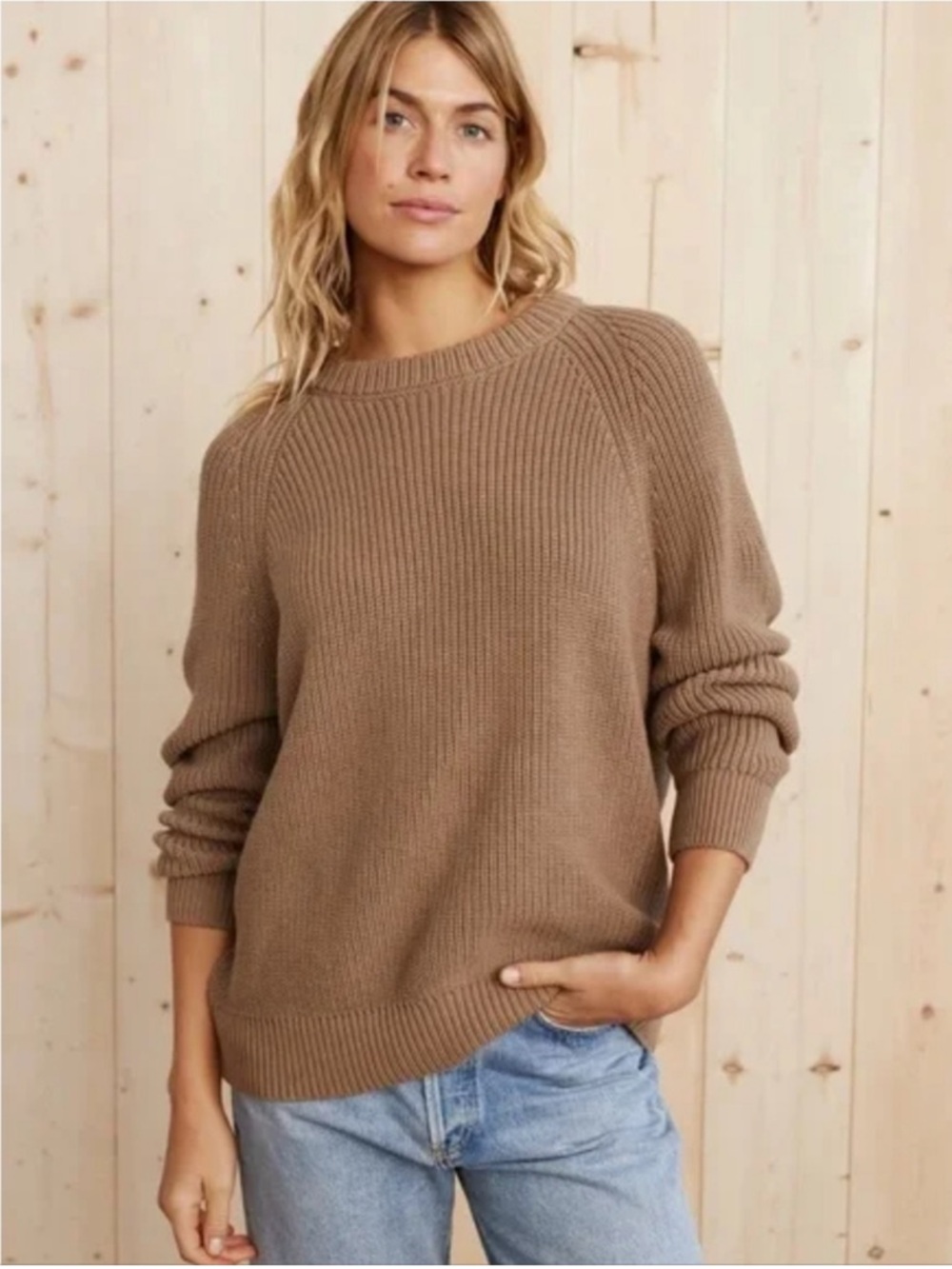 Jenni Kayne Oversized Cotton Fisherman Crew Sweater In Beechwood
